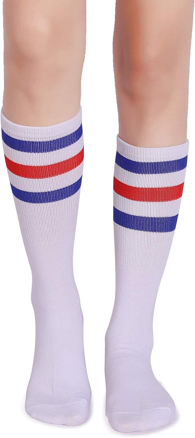 Classic Triple Stripes Soft Cotton on the Calf Retro White Tube Socks