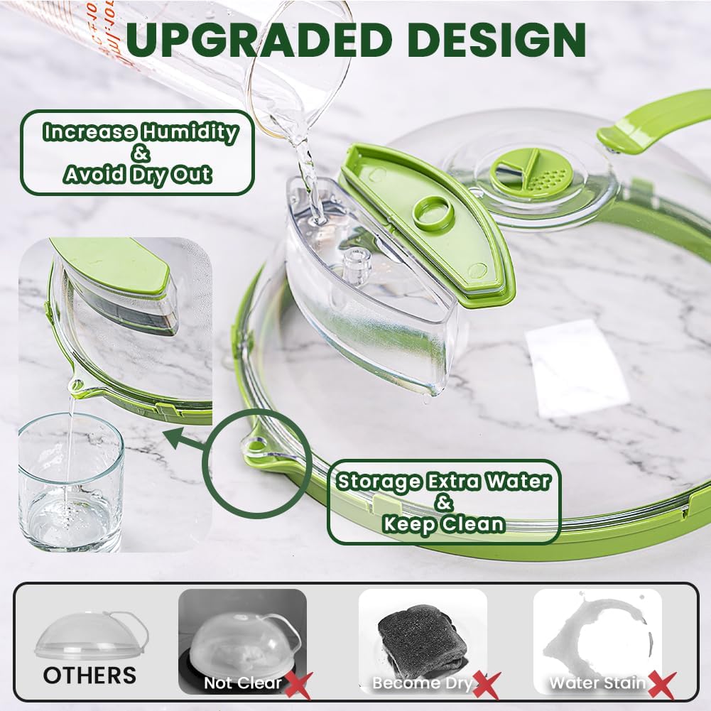 Microwave Cover for Food, Clear Microwave Splatter Cover with Handle and Water Storage Box, 10 Inch Plate Covers, Kitchen Gadgets and Accessories, House Essentials for New Home Gifts, Green