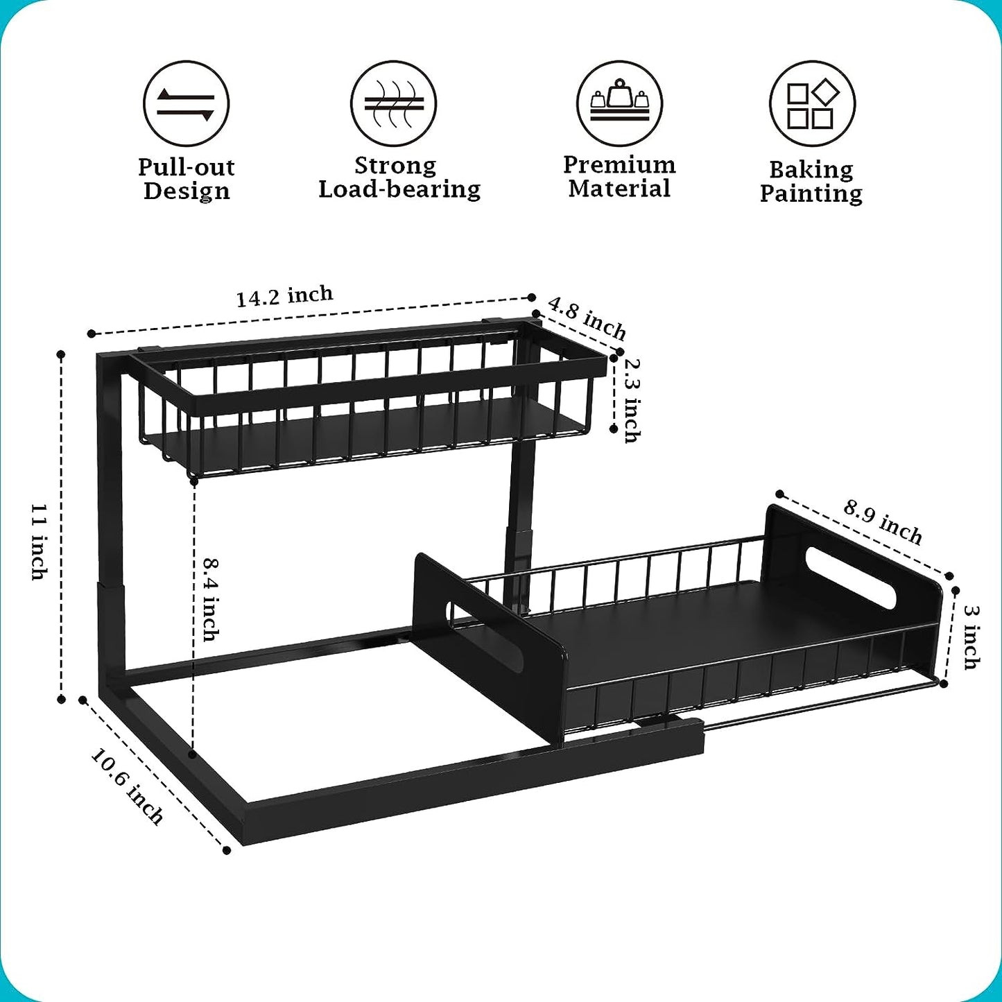 Under Sink Organizer and Storage, 2 Pack Pull Out Cabinet Organizer Slide Out Sink Shelf Cabinet Storage Shelves, under Sink Storage for Kitchen Bathroom Cabinet