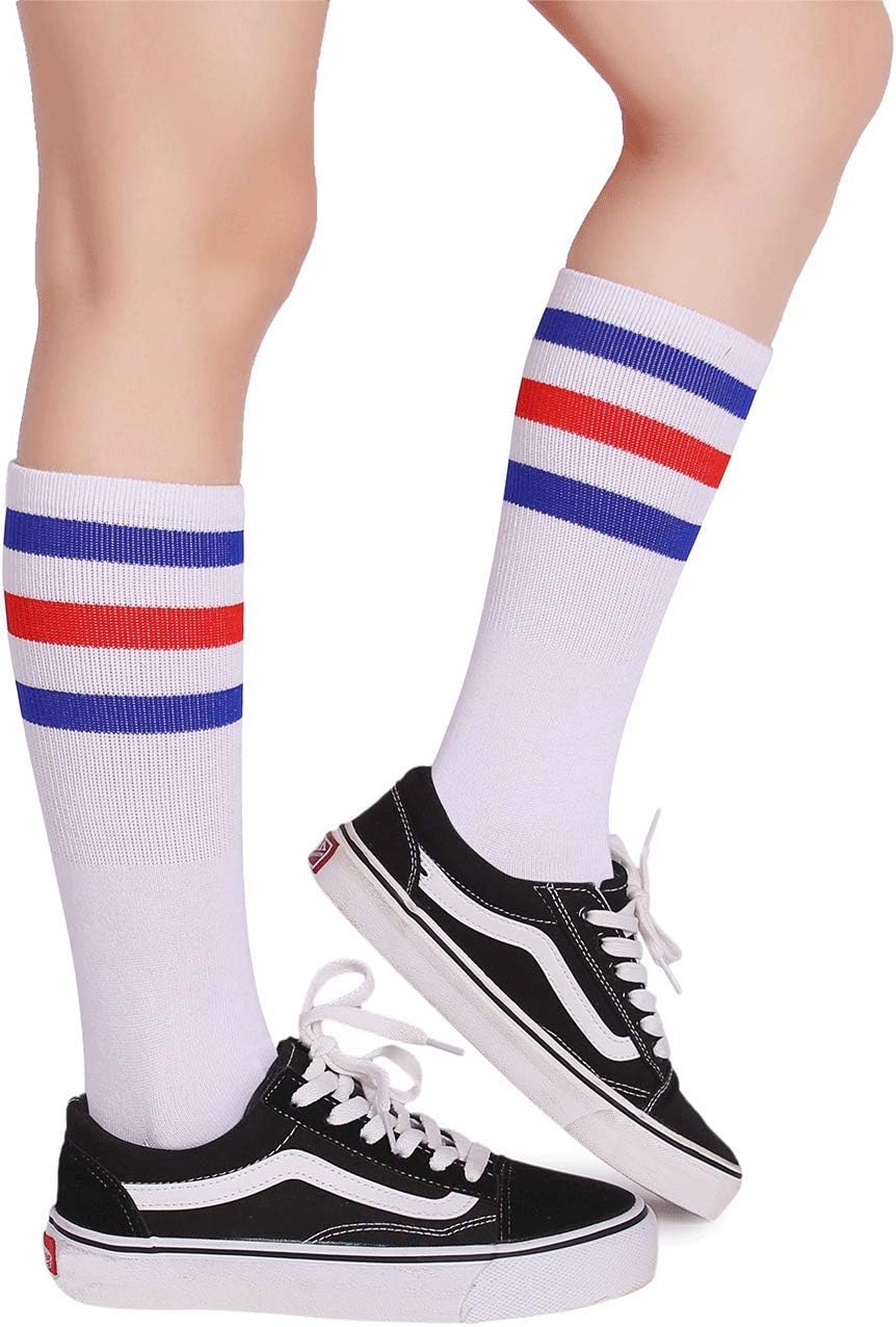 Classic Triple Stripes Soft Cotton on the Calf Retro White Tube Socks