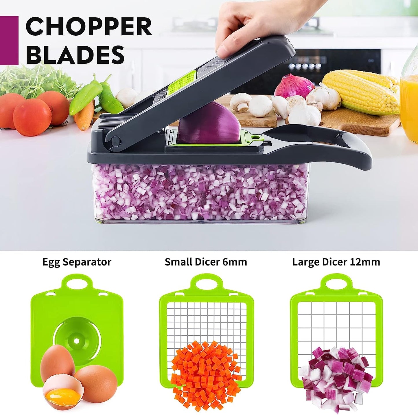 Vegetable Chopper, Pro Onion Chopper, Multifunctional 13 in 1 Food Chopper, Kitchen Vegetable Slicer Dicer Cutter,Veggie Chopper with 8 Blades,Carrot and Garlic Chopper with Container