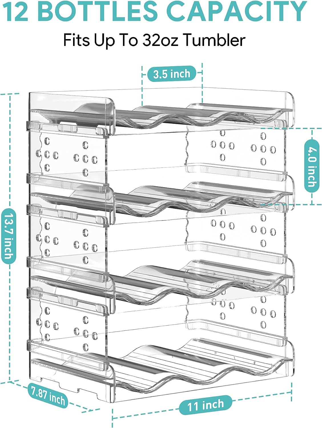Water Bottle Organizer - 4 Pack Stackable Cup Organizer for Cabinet, Countertop, Pantry and Fridge, Free-Standing Tumbler Kitchen Storage Holder for Wine and Drink Bottles, Clear Plastic