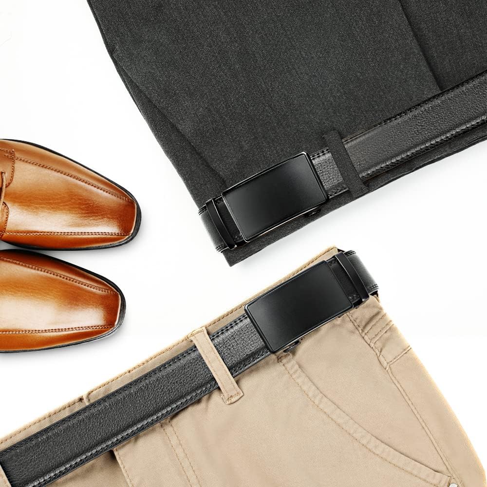 Men'S Real Leather Ratchet Dress Casual Belt, Cut to Exact Fit, Elegant Gift Box