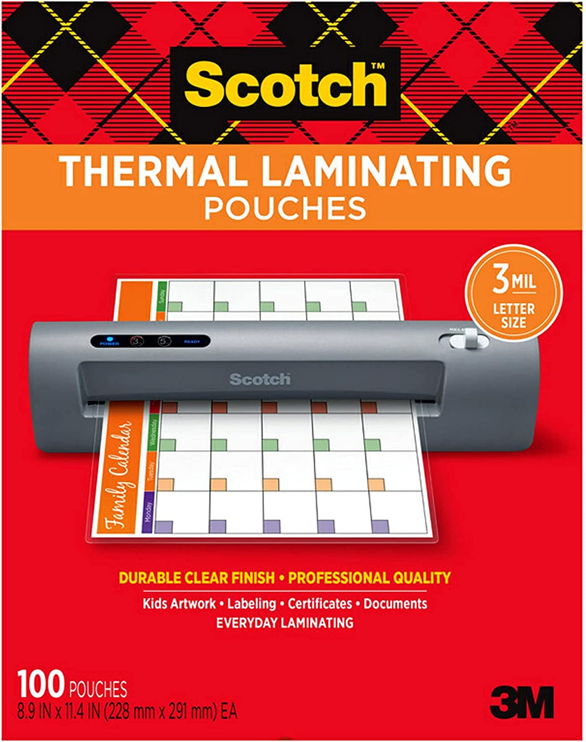 Thermal Laminating Pouches, 100 Pack Laminating Sheets, 3 Mil, 8.9 X 11.4 Inches, Education Supplies & Craft Supplies, for Use with Thermal Laminators, Letter Size Sheets (TP3854-100)