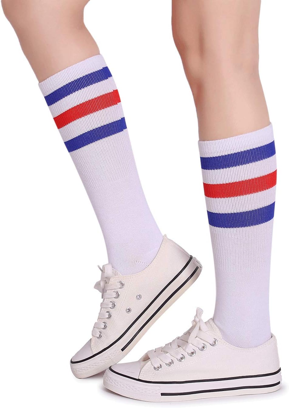Classic Triple Stripes Soft Cotton on the Calf Retro White Tube Socks