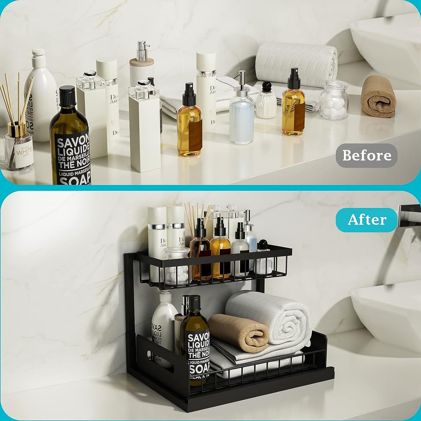 Under Sink Organizer and Storage, 2 Pack Pull Out Cabinet Organizer Slide Out Sink Shelf Cabinet Storage Shelves, under Sink Storage for Kitchen Bathroom Cabinet