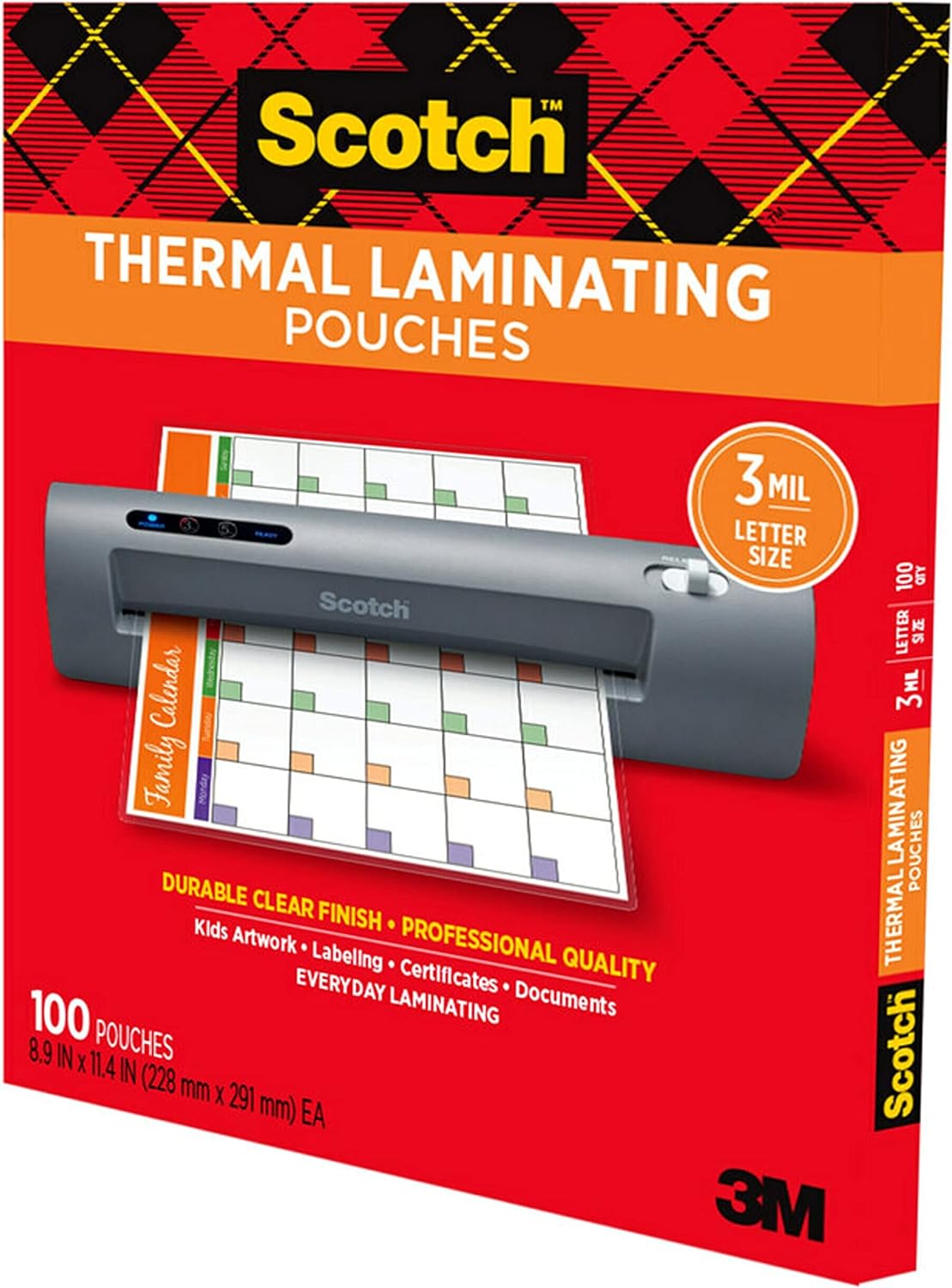Thermal Laminating Pouches, 100 Pack Laminating Sheets, 3 Mil, 8.9 X 11.4 Inches, Education Supplies & Craft Supplies, for Use with Thermal Laminators, Letter Size Sheets (TP3854-100)