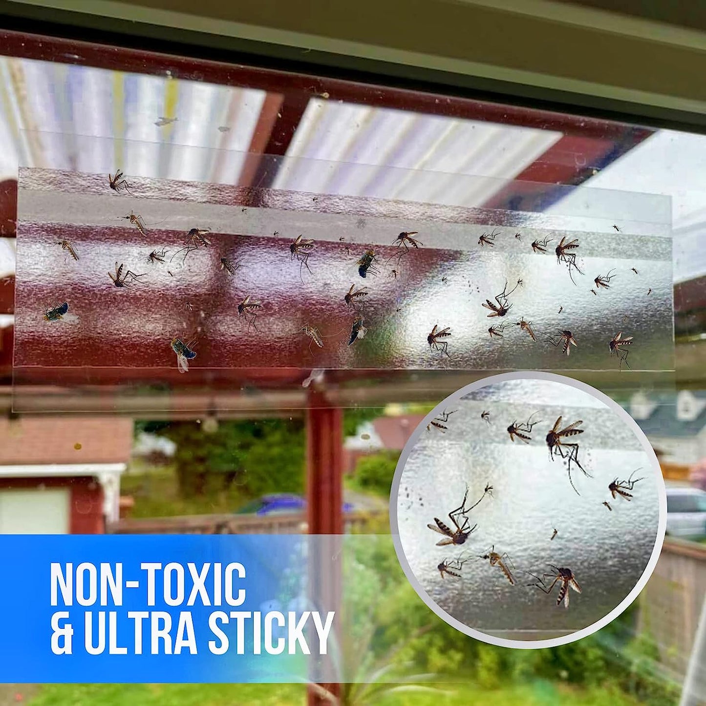 Window Fly Traps Indoor, Fly Paper Bug Sticky Strips, House Fly Killer Window Decal Non-Toxic,4 Piece per Pack Total 12 Pices