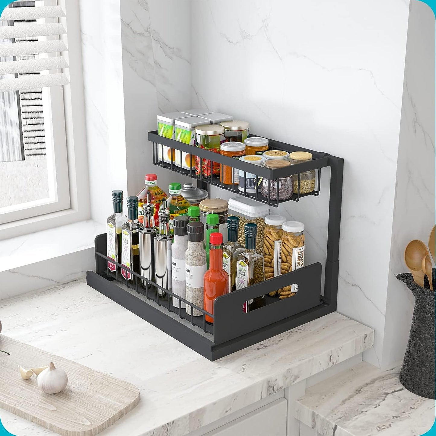 Under Sink Organizer and Storage, 2 Pack Pull Out Cabinet Organizer Slide Out Sink Shelf Cabinet Storage Shelves, under Sink Storage for Kitchen Bathroom Cabinet