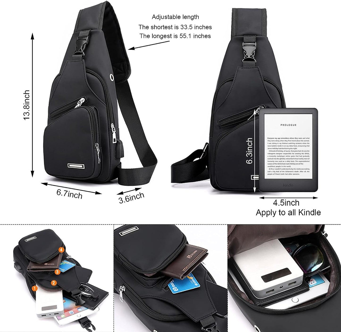 Waterproof Sling Bag Crossbody Backpack for Men Women Sling Backpack Hiking Daypack Multipurpose Cross Body Chest Bag