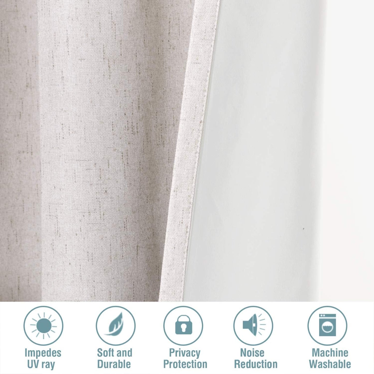 Ivory Blackout Curtains for Bedroom, Linen 100% Black Out Curtains Drapes Sliding Door Curtains, Textured Window Curtains Grommet, Energy Efficient Curtains White Liner, 2 Panels
