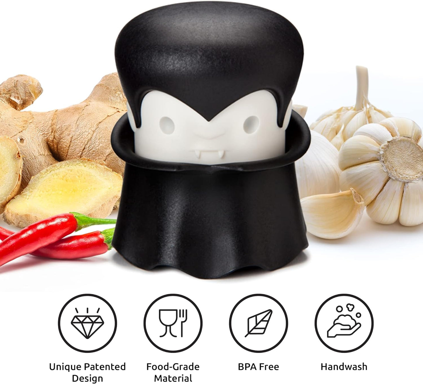 Gracula Garlic Crusher Also for Ginger, Nuts, Chili, Herbs - Twist Top Mincer & Easy Squeeze Manual Press Peeler Bpa-Free Cool Kitchen Gadgets Clean by Hand Wash Only