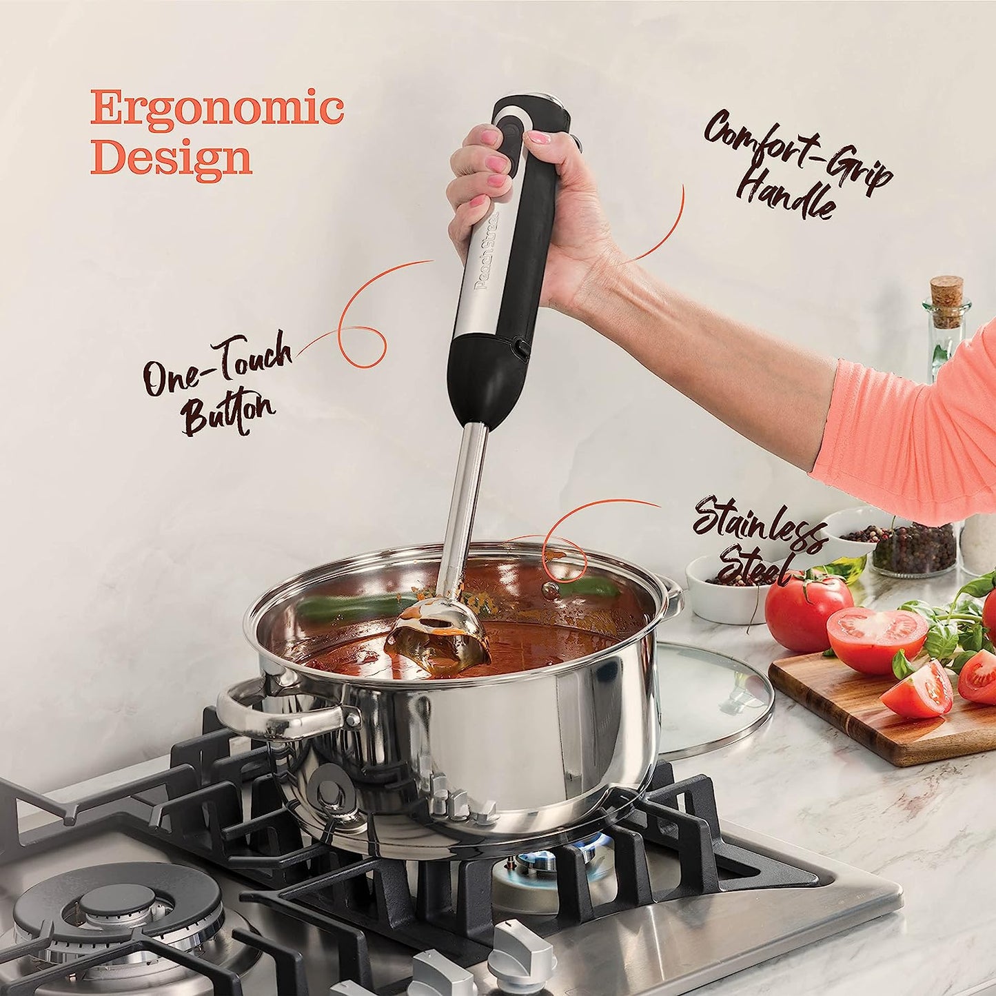 Powerful Immersion Blender, Electric Hand Blender 500 Watt with Turbo Mode, Detachable Base. Handheld Kitchen Gadget Blender Stick for Soup, Smoothie, Puree, Baby Food, 304 Stainless Steel Blades
