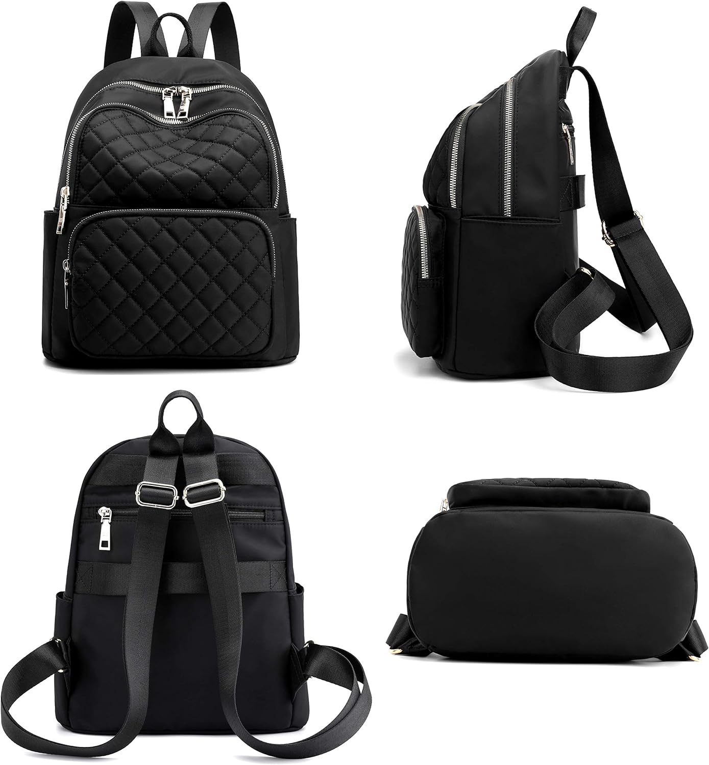 Gazigo Backpack for Women, Nylon Travel Backpack Purse Black Shoulder Bag Small Casual Daypack for Womens(Black Quilted)