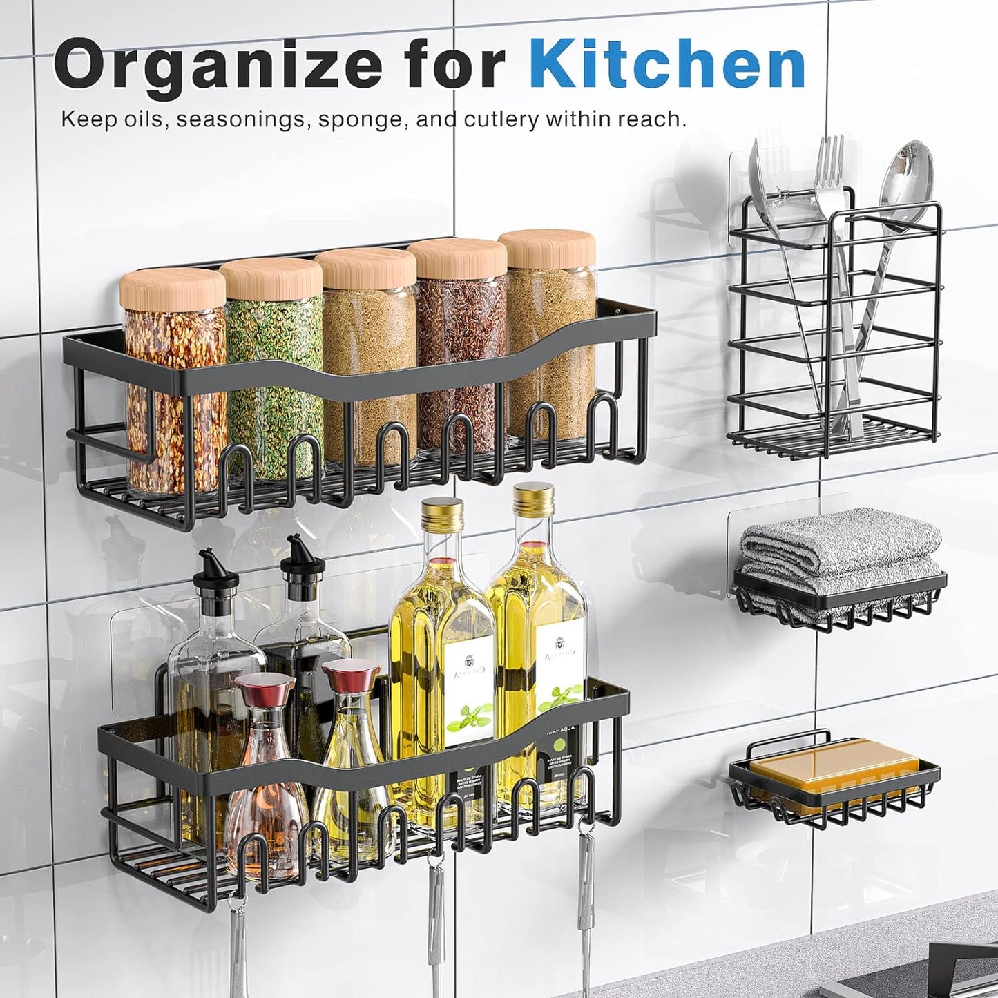 Shower Caddy 5 Pack,Adhesive Shower Organizer for Bathroom Storage&Home Decor&Kitchen,No Drilling,Large Capacity,Rustproof Stainless Steel Bathroom Organizer,Shower Shelves for inside Shower