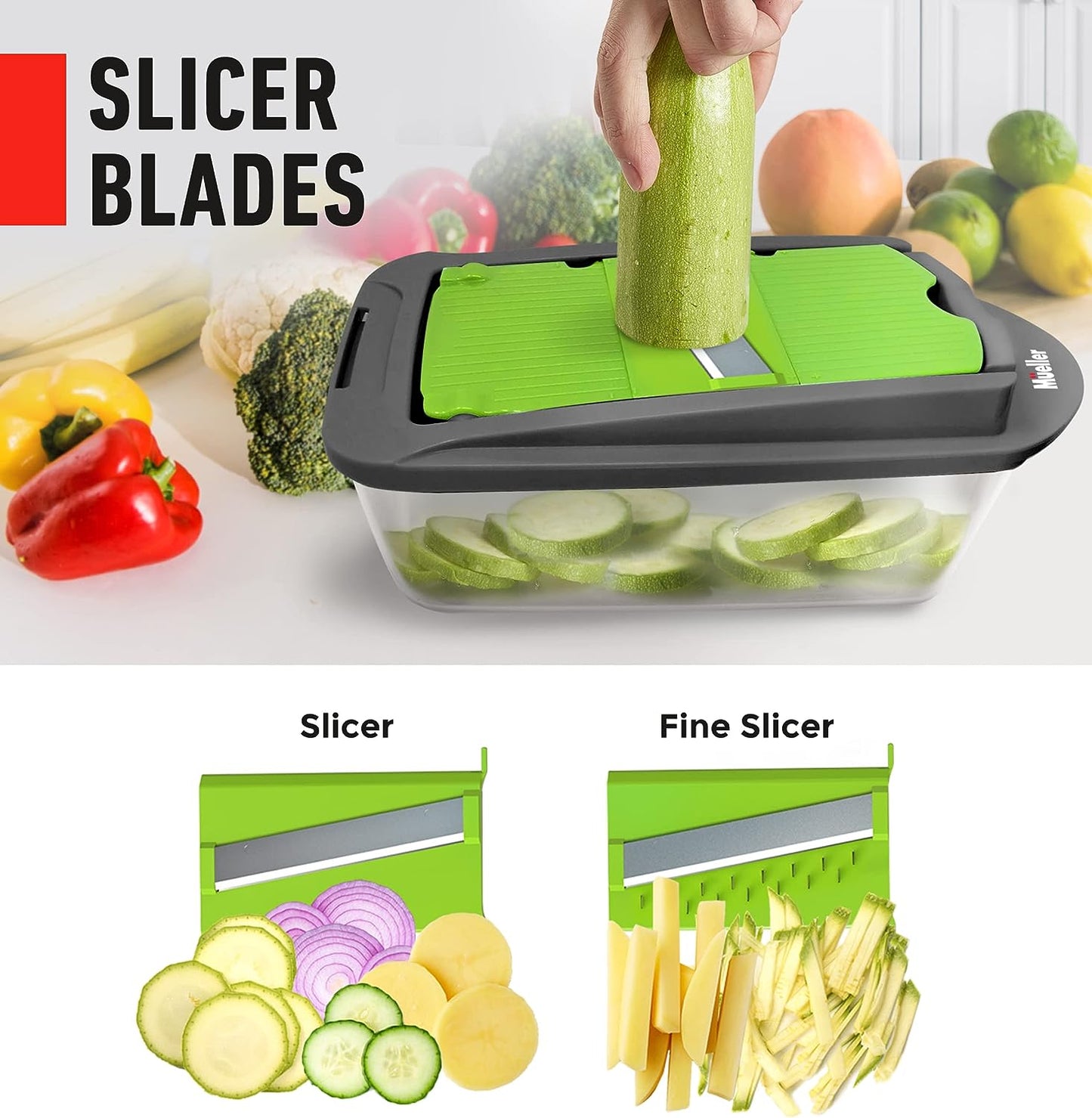 Mueller Pro-Series 10-In-1, 8 Blade Vegetable Chopper, Onion Mincer, Cutter, Dicer, Egg Slicer with Container