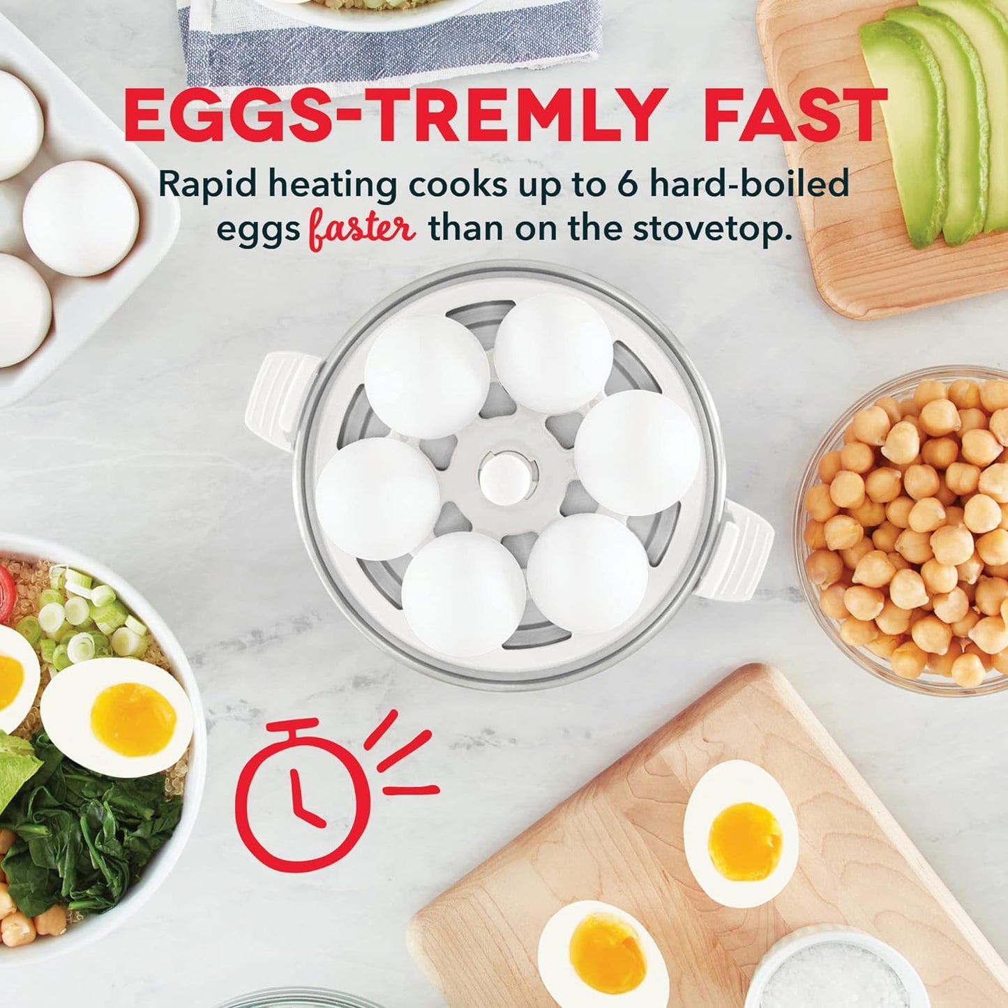 DASH Rapid Egg Cooker: 6 Egg Capacity Electric Egg Cooker for Hard Boiled Eggs, Poached Eggs, Scrambled Eggs, or Omelets with Auto Shut off Feature - White (DEC005WH)