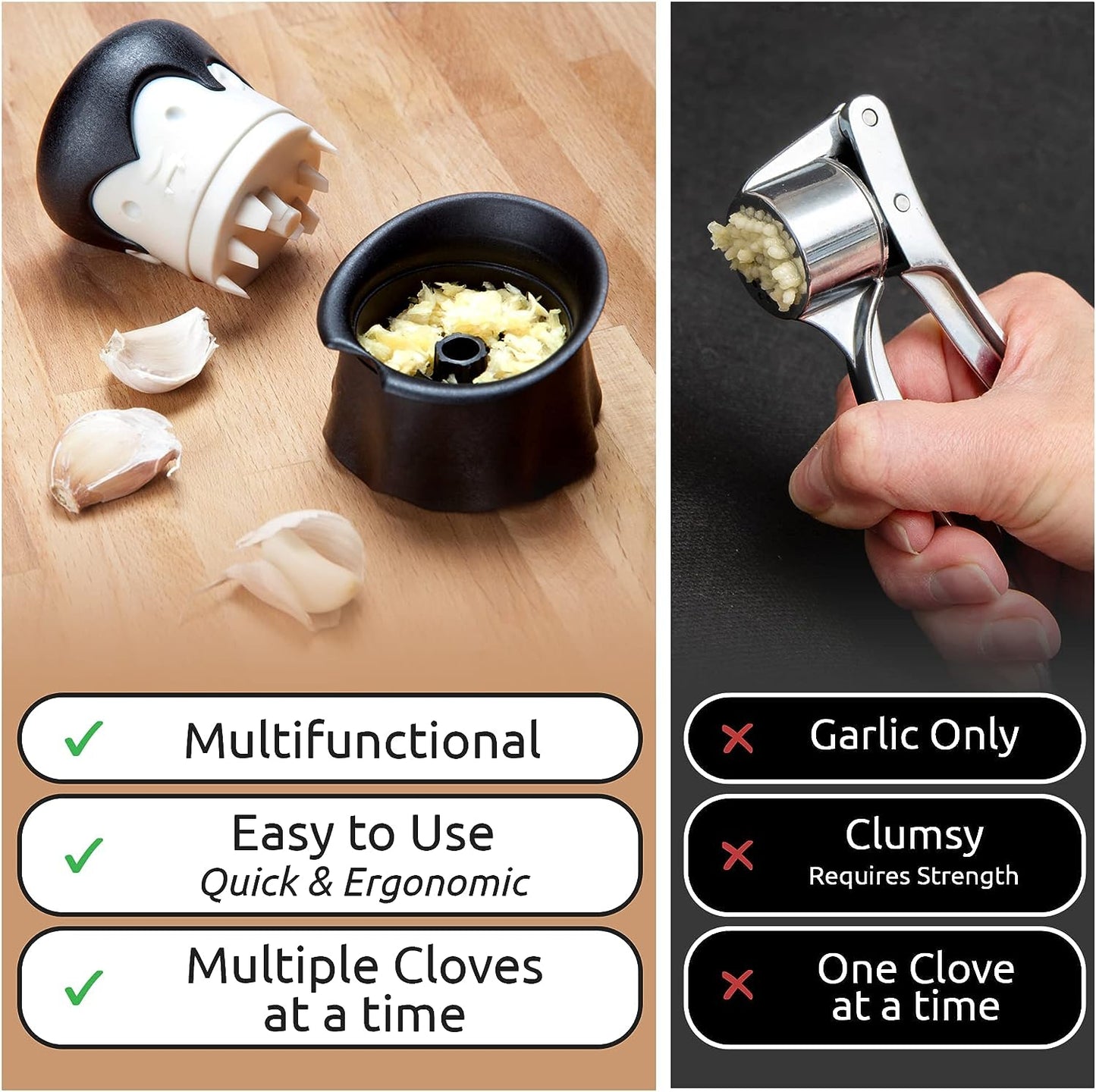 Gracula Garlic Crusher Also for Ginger, Nuts, Chili, Herbs - Twist Top Mincer & Easy Squeeze Manual Press Peeler Bpa-Free Cool Kitchen Gadgets Clean by Hand Wash Only