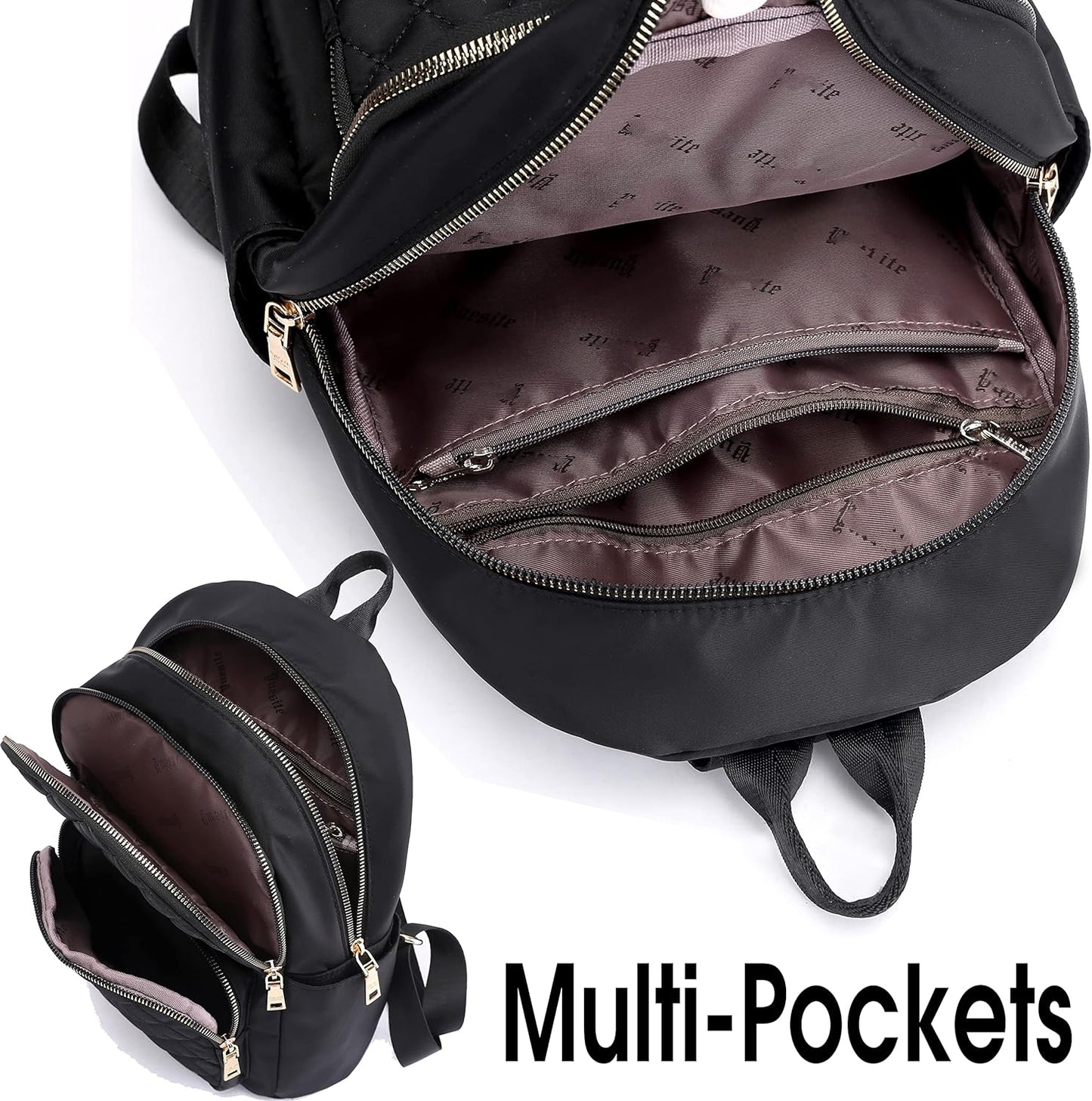 Gazigo Backpack for Women, Nylon Travel Backpack Purse Black Shoulder Bag Small Casual Daypack for Womens(Black Quilted)