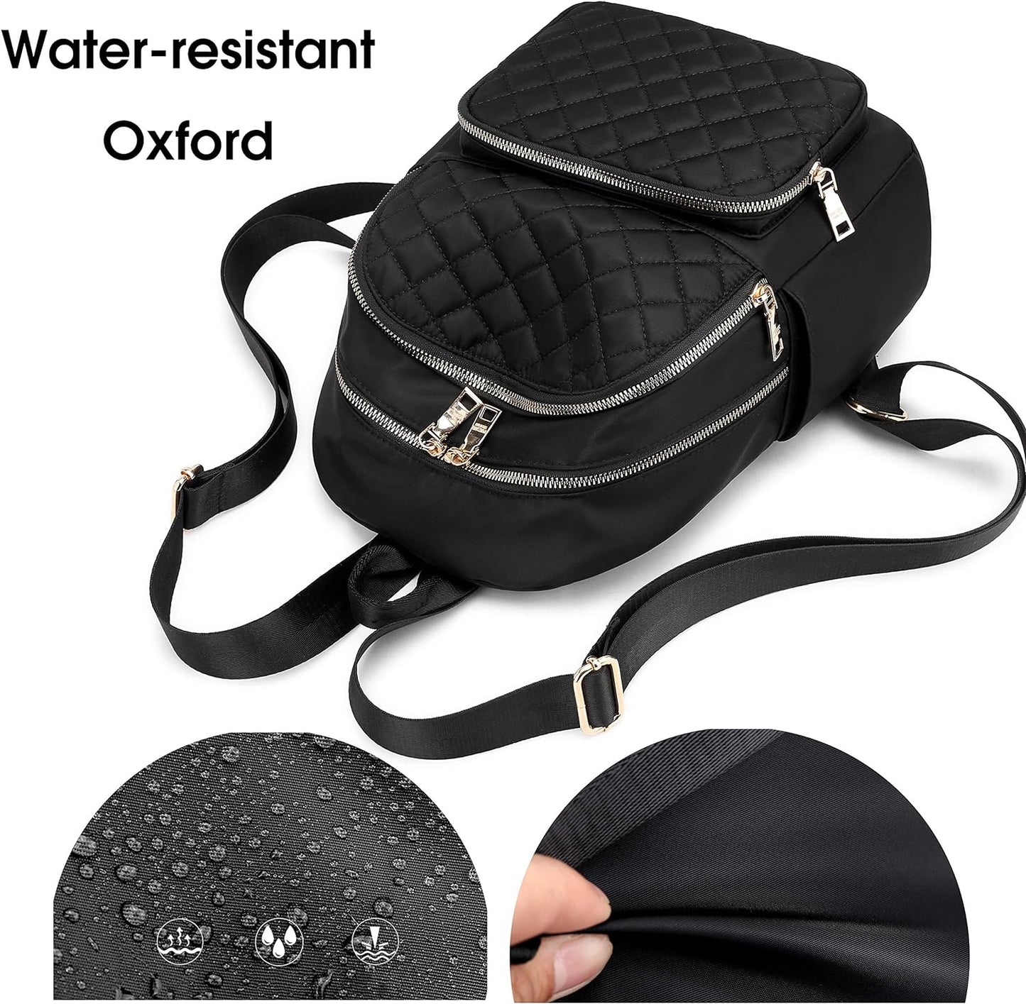 Gazigo Backpack for Women, Nylon Travel Backpack Purse Black Shoulder Bag Small Casual Daypack for Womens(Black Quilted)
