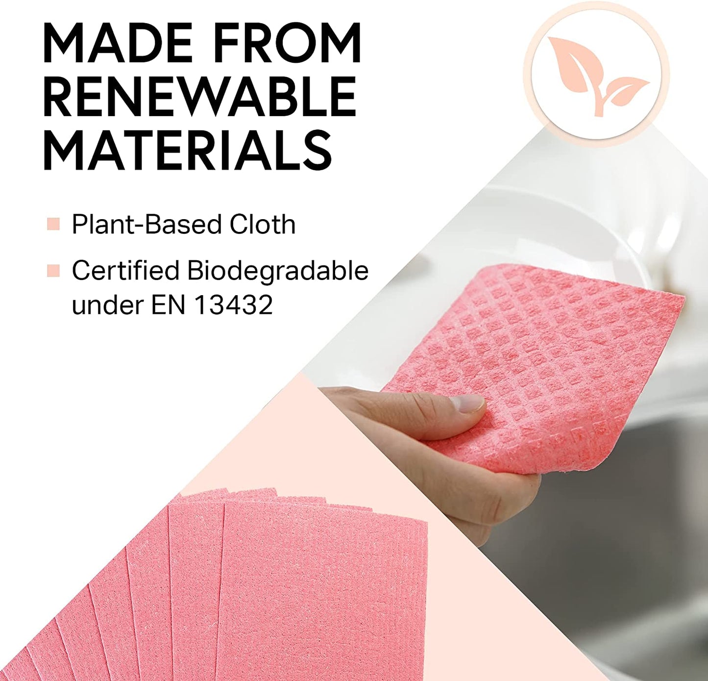 Swedish Dishcloths for Kitchen- 10 Pack Reusable Paper Towels Washable - Eco Friendly Cellulose Sponge Microfiber Dish Cloths - Kitchen Essentials - Orange
