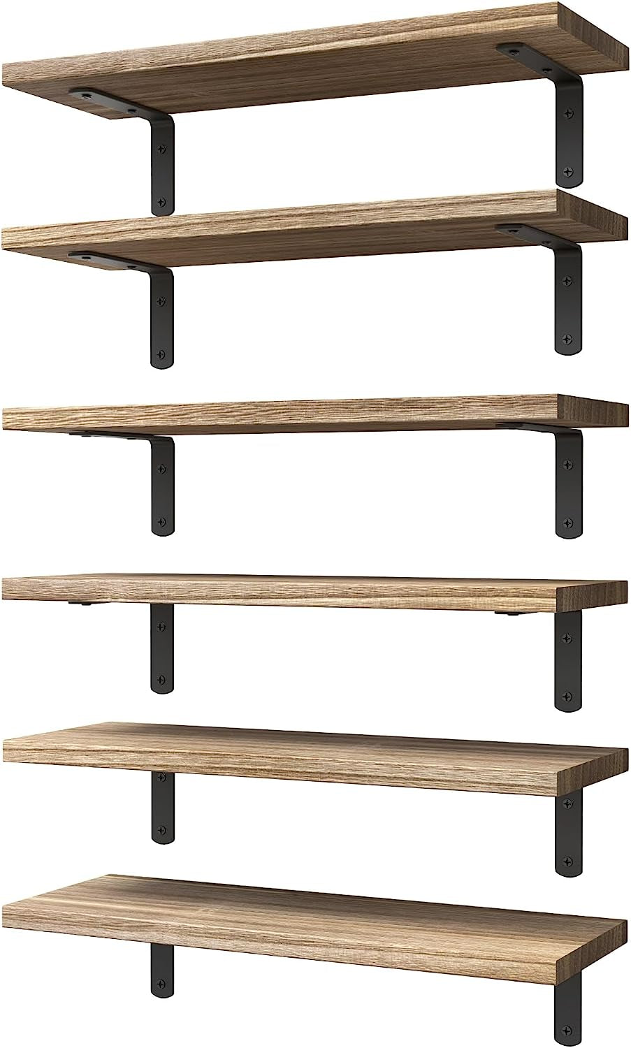 Floating Shelves Set of 6, Wood Floating Shelves for Wall Decor, Rustic Farmhouse Floating Shelves for Bedroom, Bathroom Shelves for Wall Storage, Book Shelves for Living Room-Rustic Brown
