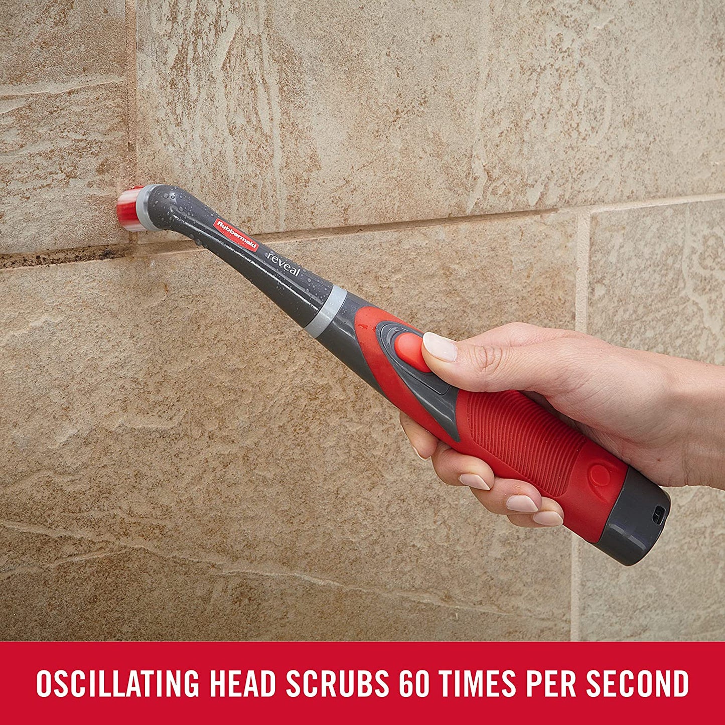 Reveal Cordless Battery Power Scrubber, Gray/Red, Multi-Purpose Scrub Brush Cleaner for Grout/Tile/Bathroom/Shower/Bathtub, Water Resistant, Lightweight, Ergonomic Grip (1839685)