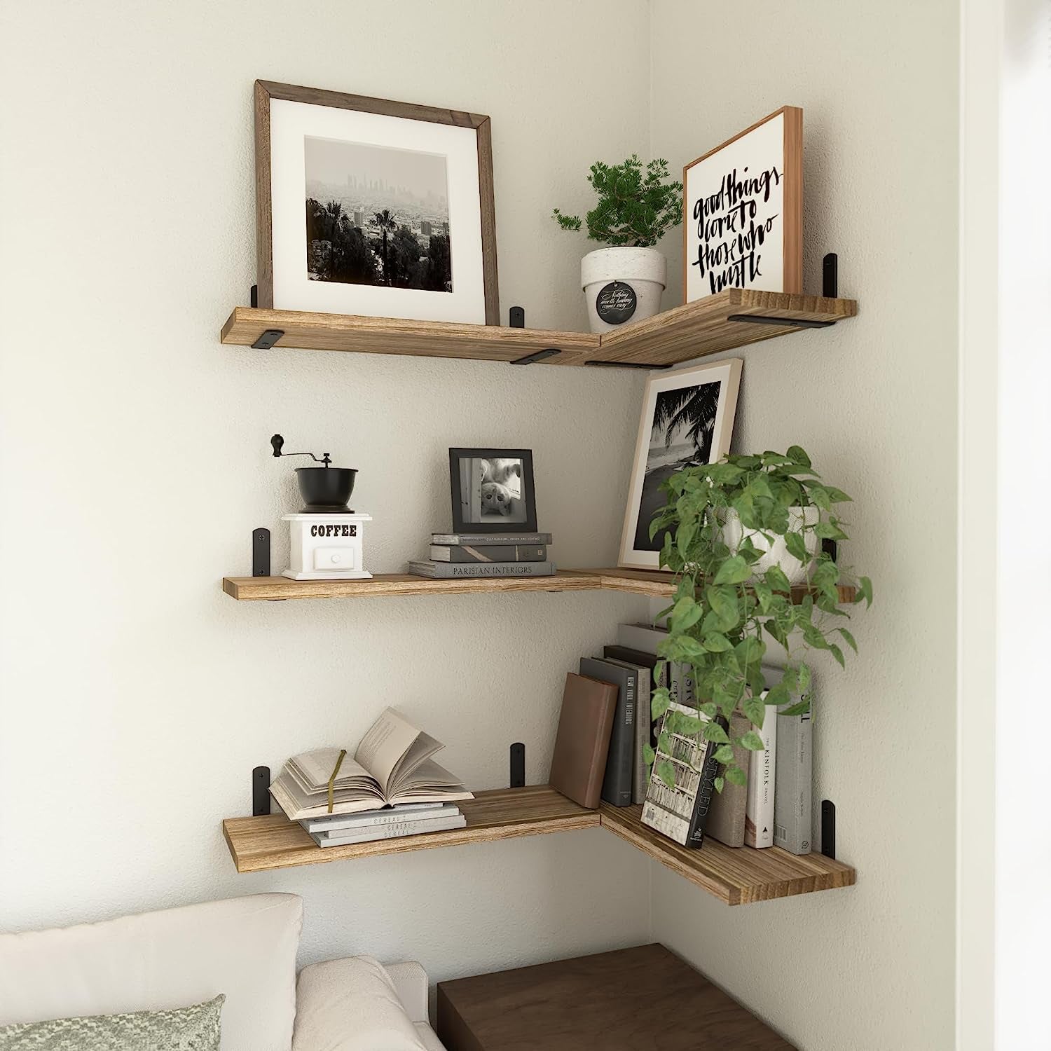 Floating Shelves Set of 6, Wood Floating Shelves for Wall Decor, Rustic Farmhouse Floating Shelves for Bedroom, Bathroom Shelves for Wall Storage, Book Shelves for Living Room-Rustic Brown
