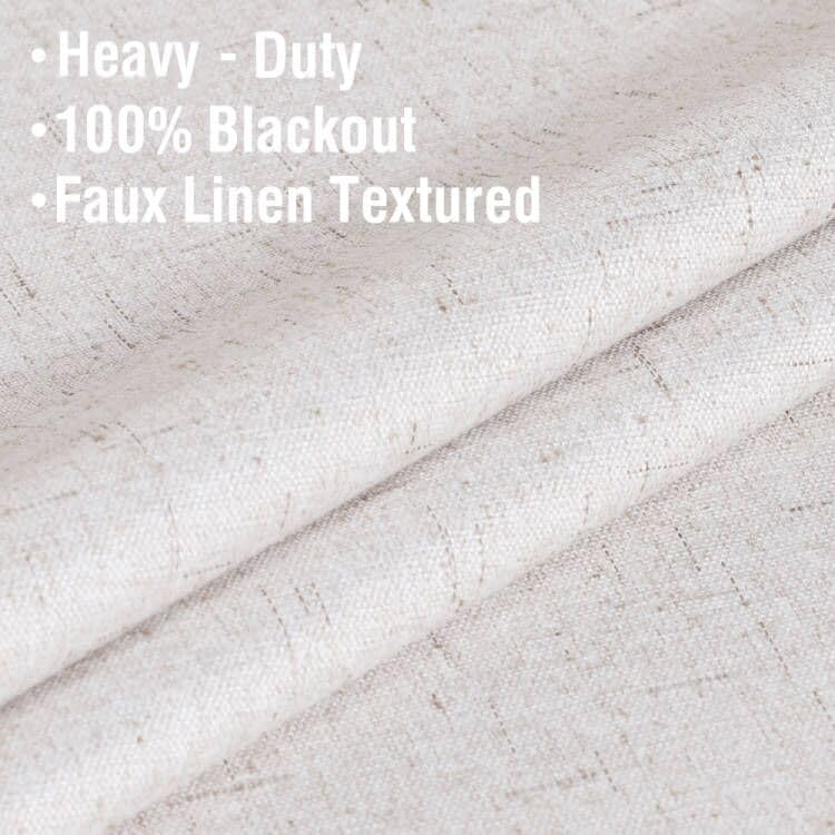 Ivory Blackout Curtains for Bedroom, Linen 100% Black Out Curtains Drapes Sliding Door Curtains, Textured Window Curtains Grommet, Energy Efficient Curtains White Liner, 2 Panels