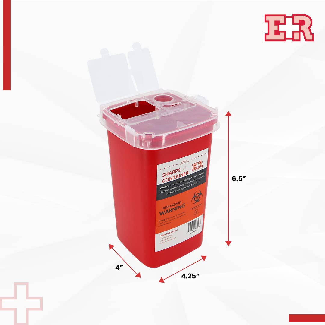 Sharps Container with Split Lid Design and Locking Mechanism for Sharp Waste Disposal, 1 Quart