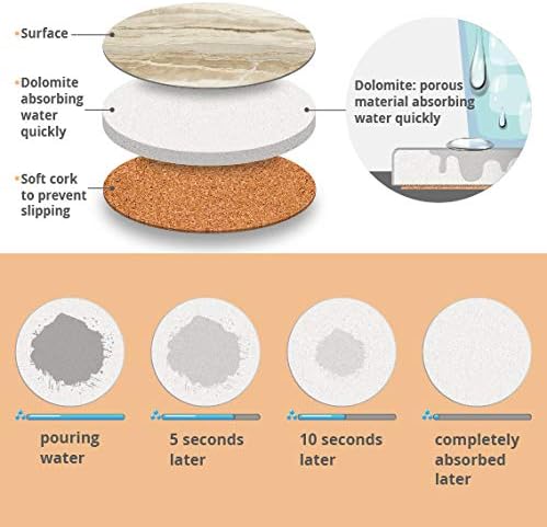 Drink Coasters with Holder, Absorbent Coaster Sets of 6, Marble Style Ceramic Drink Coaster for Tabletop Protection,Suitable for Kinds of Cups, Wooden Table, Cool Home Decor, 4 Inches