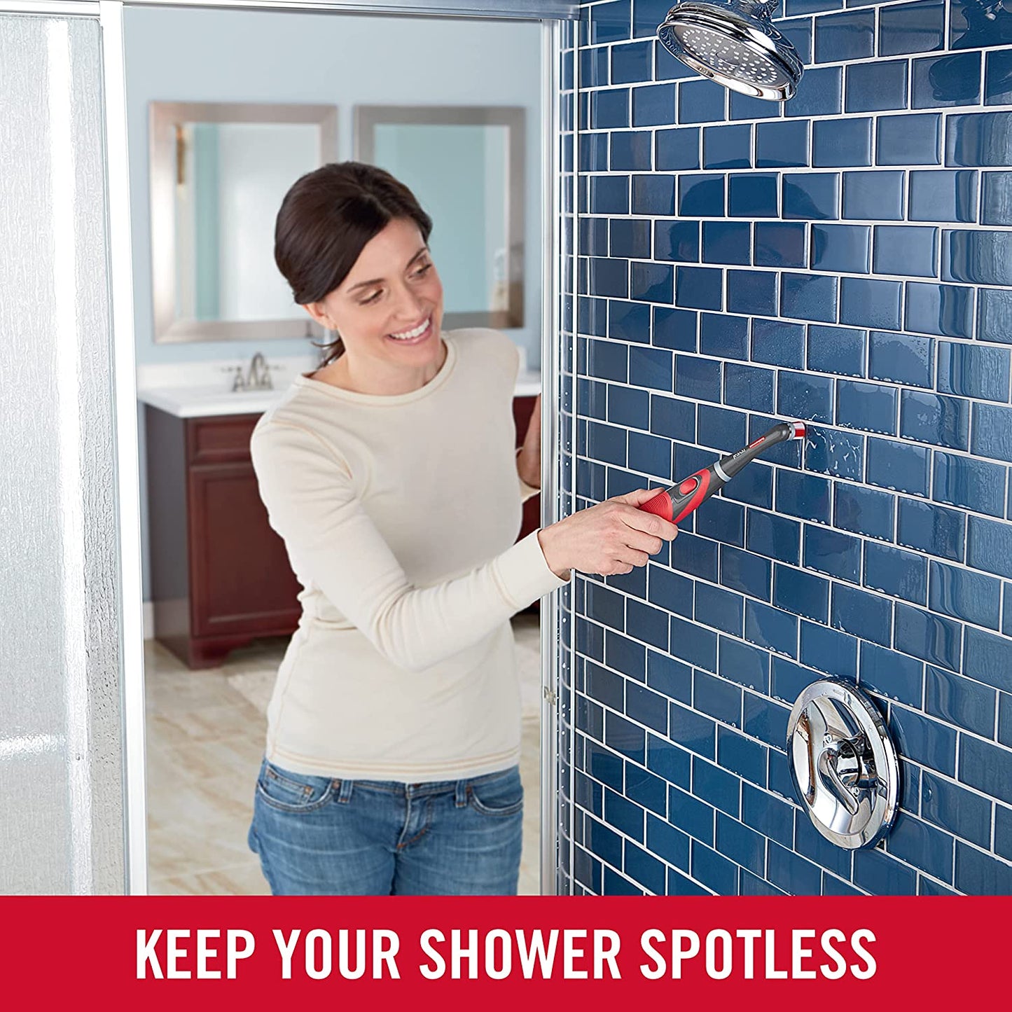 Reveal Cordless Battery Power Scrubber, Gray/Red, Multi-Purpose Scrub Brush Cleaner for Grout/Tile/Bathroom/Shower/Bathtub, Water Resistant, Lightweight, Ergonomic Grip (1839685)