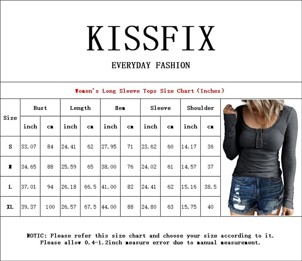 Women'S Long Sleeve Shirts Casual Fall Henley Top Button down Blouses Basic Ribbed Knit T Shirts