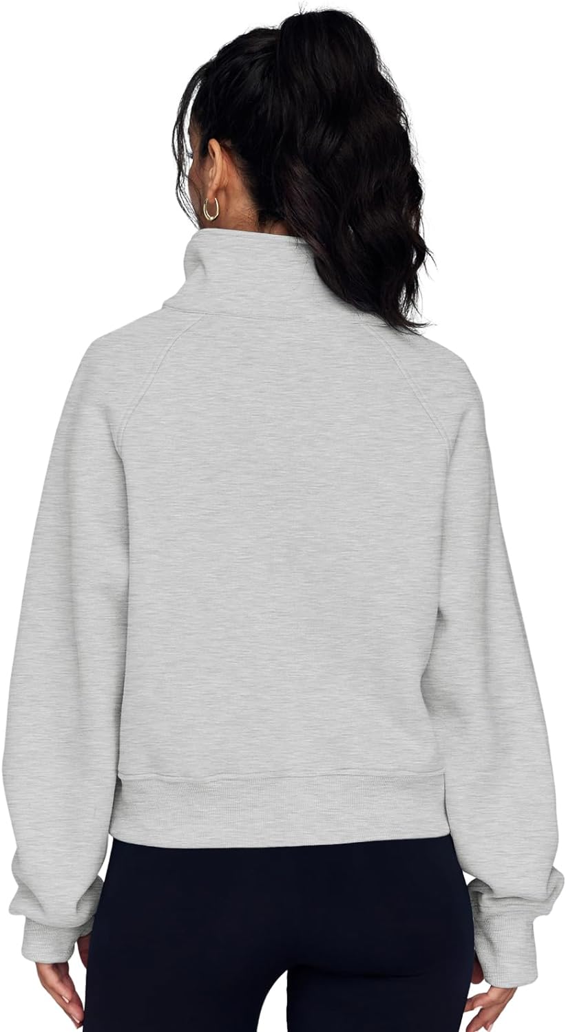 Womens Sweatshirts Half Zip Cropped Pullover Fleece Quarter Zipper Hoodies Fall Outfits Clothes Thumb Hole