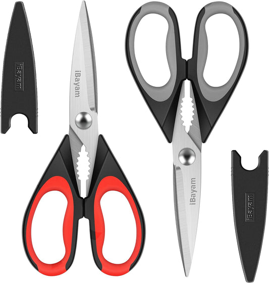 Kitchen Shears,  Kitchen Scissors Heavy Duty Meat Scissors Poultry Shears, Dishwasher Safe Food Cooking Scissors All Purpose Stainless Steel Utility Scissors, 2-Pack (Black Red, Black Gray)