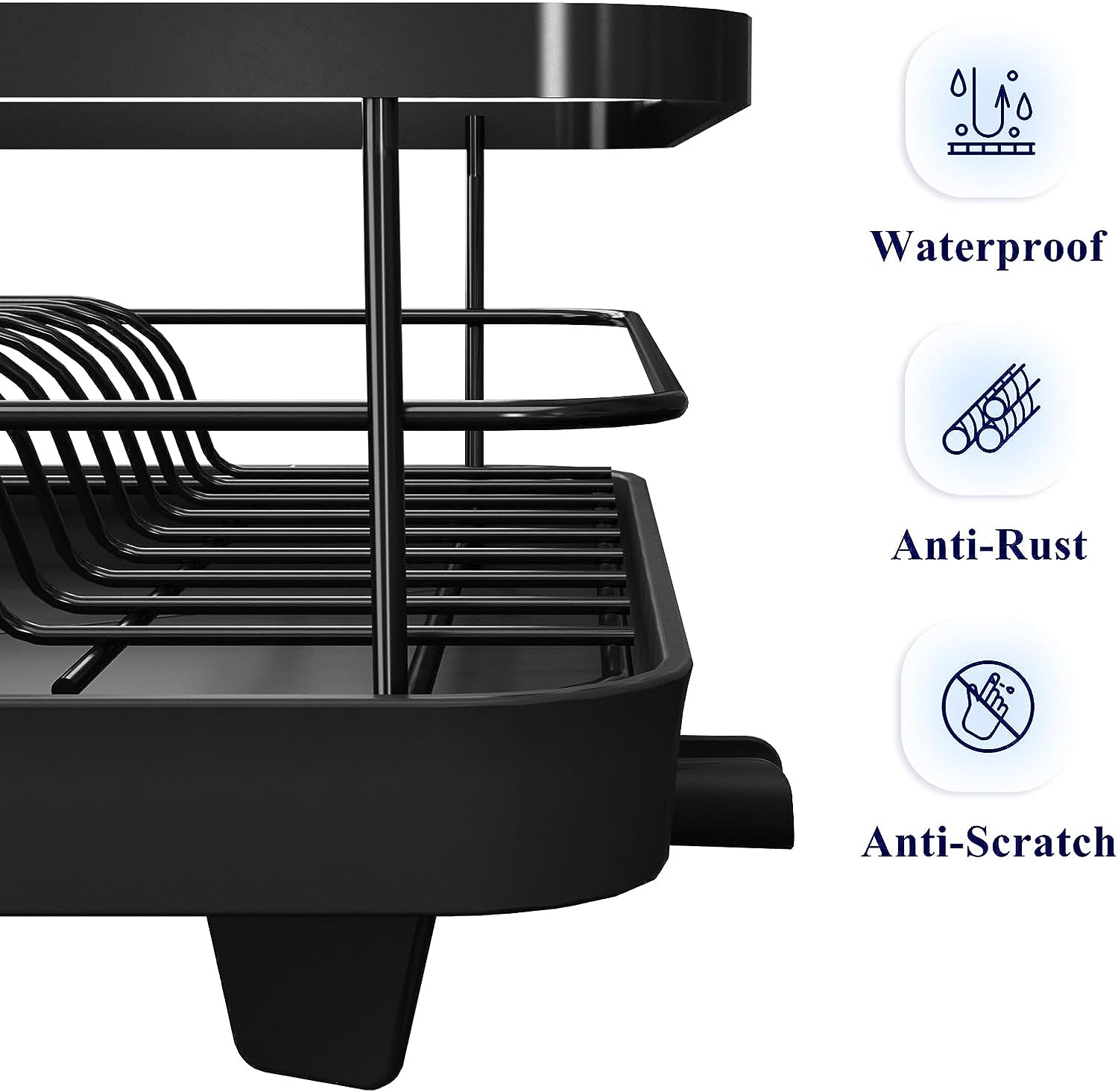Dish Drying Rack- Space-Saving, for Kitchen Counter, Durable Stainless Steel Rack with a Cutlery Holder, for Dishes, Knives, Spoons, and Forks