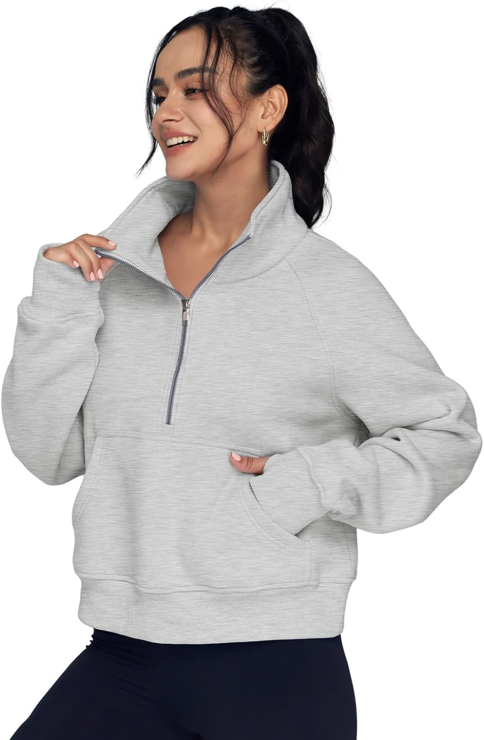 Womens Sweatshirts Half Zip Cropped Pullover Fleece Quarter Zipper Hoodies Fall Outfits Clothes Thumb Hole