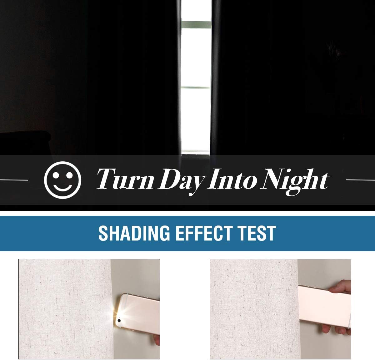 Ivory Blackout Curtains for Bedroom, Linen 100% Black Out Curtains Drapes Sliding Door Curtains, Textured Window Curtains Grommet, Energy Efficient Curtains White Liner, 2 Panels