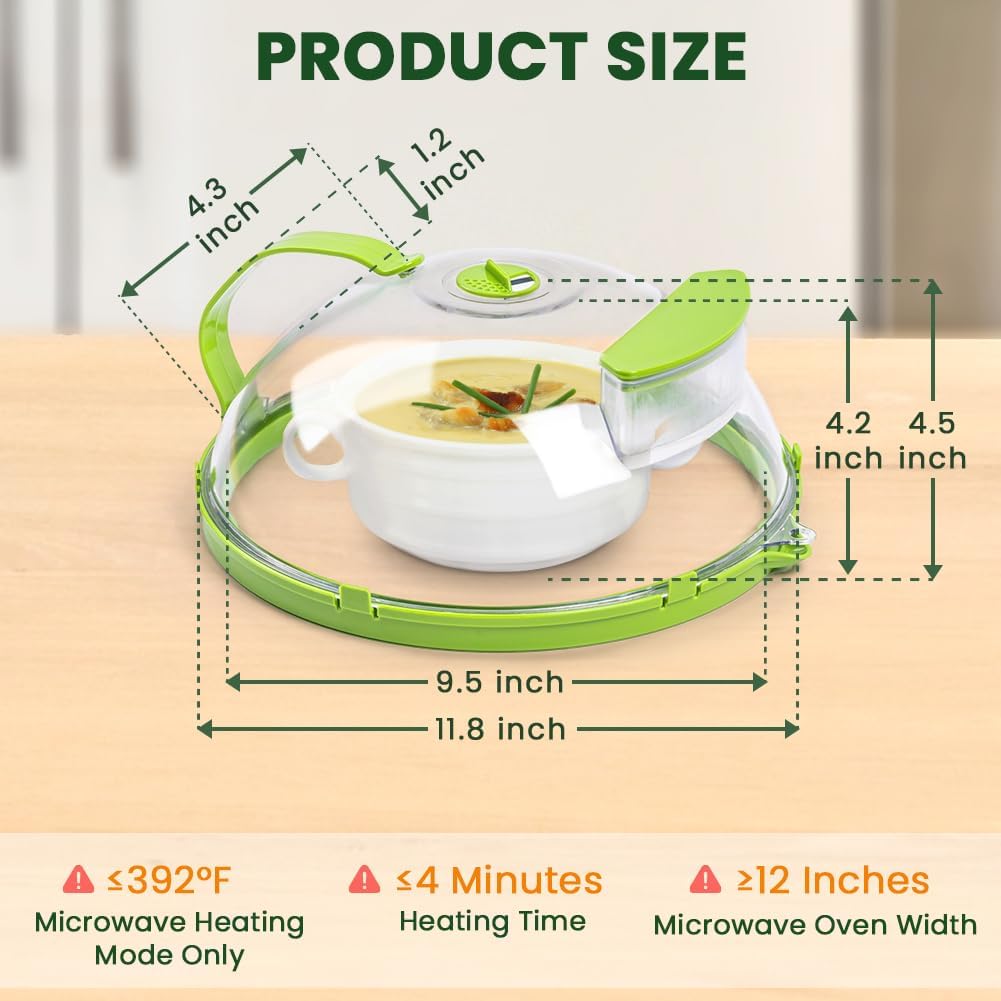 Microwave Cover for Food, Clear Microwave Splatter Cover with Handle and Water Storage Box, 10 Inch Plate Covers, Kitchen Gadgets and Accessories, House Essentials for New Home Gifts, Green