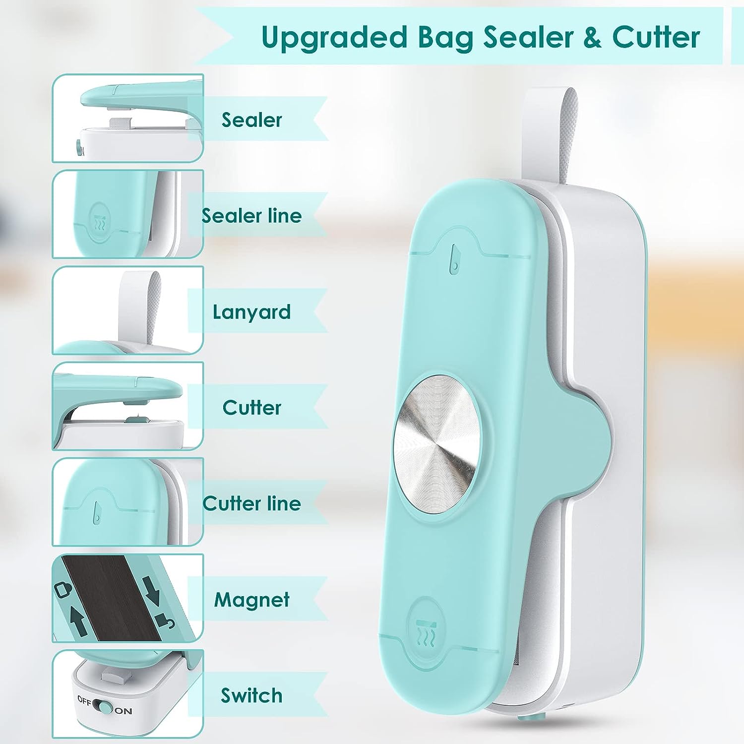 Mini Bag Sealer, 2 in 1 Bag Sealer Heat Seal with Cutter, Portable Food Sealer Mini Sealing Machine Kitchen Gadget for Chip Bags Plastic Bags Food Storage (Battery Included)