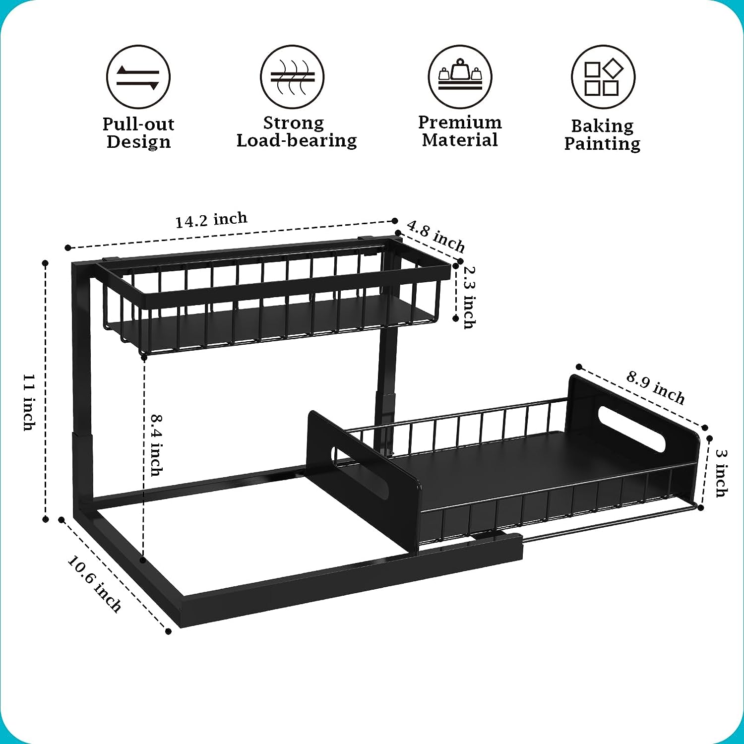 Under Sink Organizer and Storage, 2 Pack Pull Out Cabinet Organizer Slide Out Sink Shelf Cabinet Storage Shelves, under Sink Storage for Kitchen Bathroom Cabinet