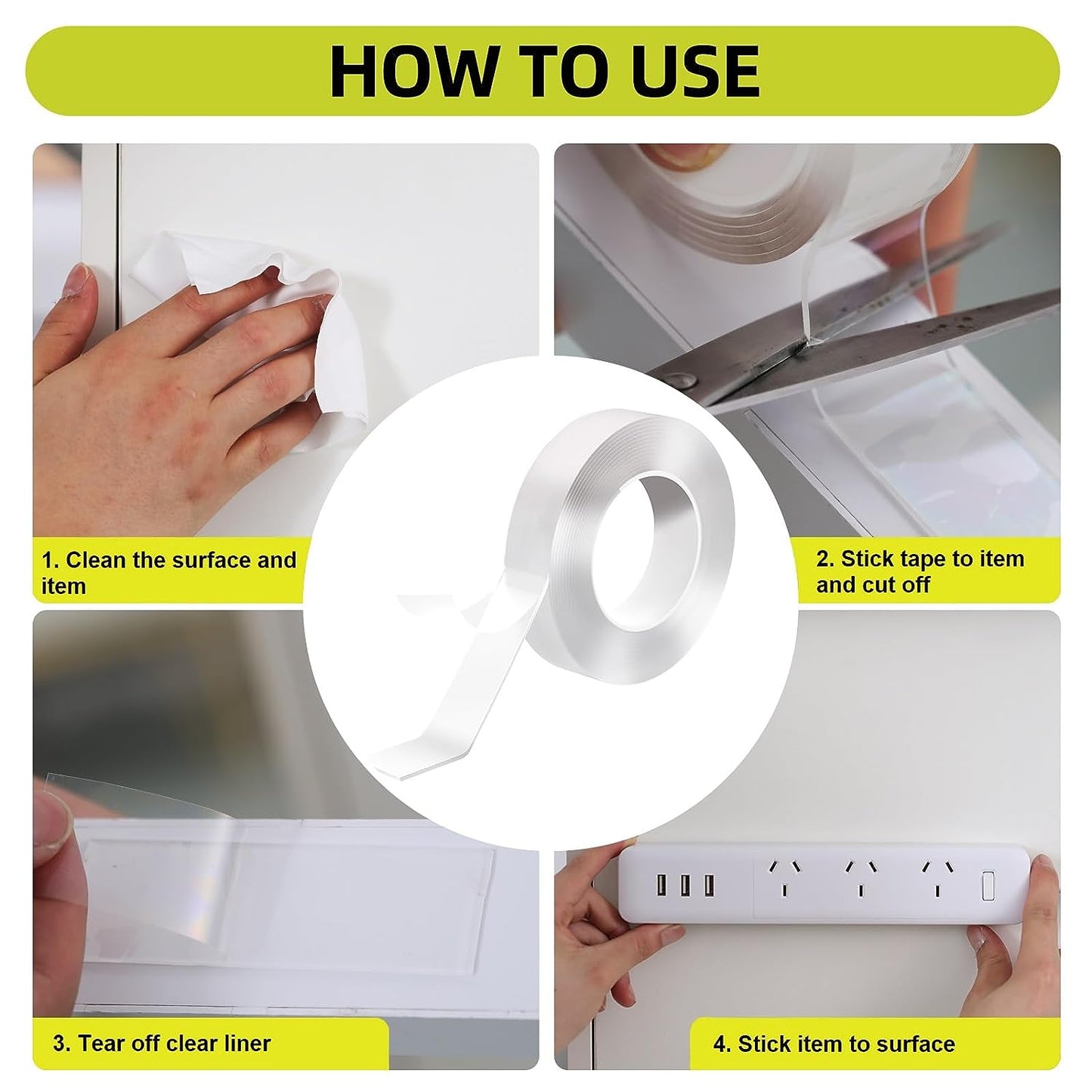 Double Sided Tape Heavy Duty, Extra Large Double Sided Adhesive, Removable Double Stick Tape, Picture Hanging Strips, Sticky Carpet Tape, Multipurpose (10 Feet)