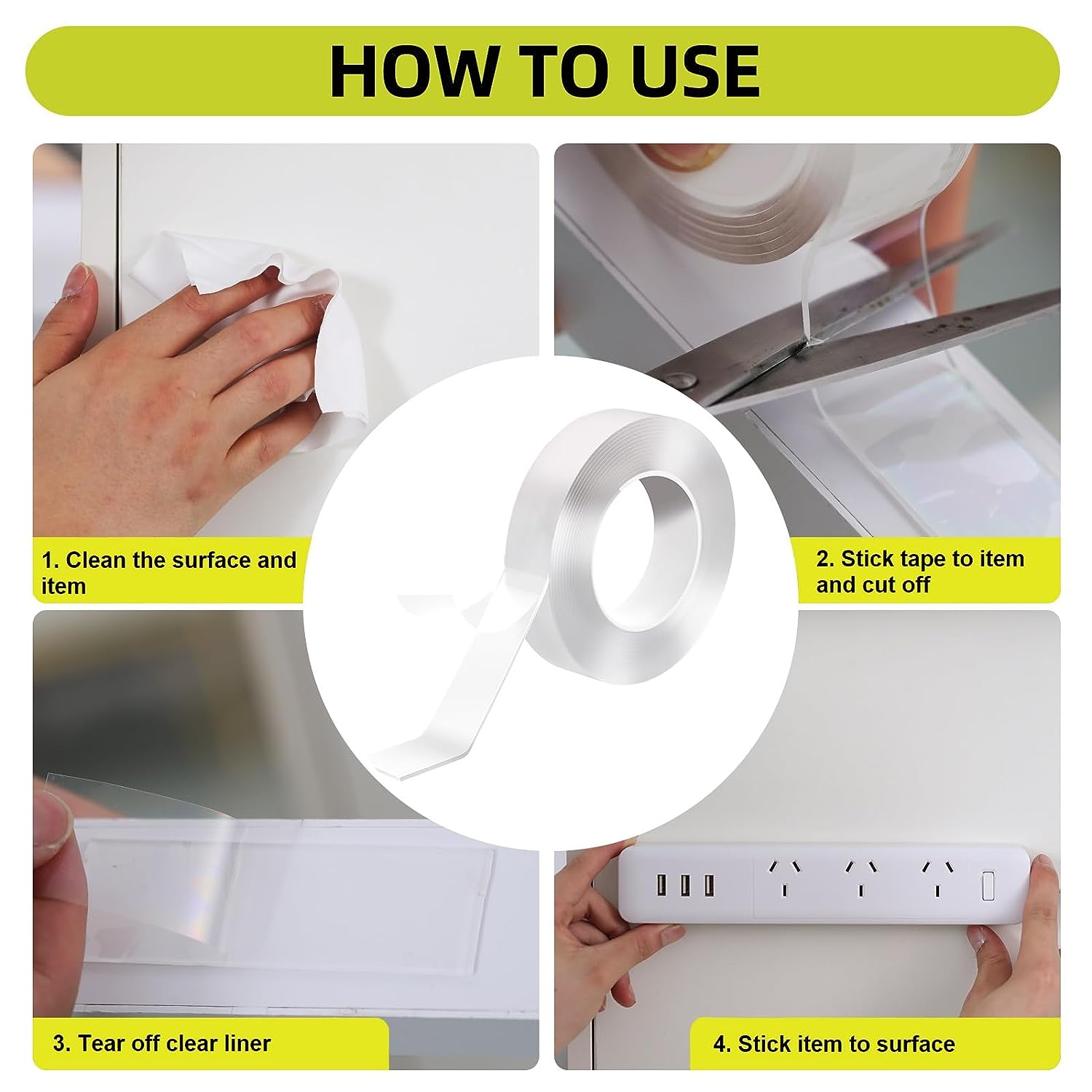 Double Sided Tape Heavy Duty, Extra Large Double Sided Adhesive, Removable Double Stick Tape, Picture Hanging Strips, Sticky Carpet Tape, Multipurpose (10 Feet)