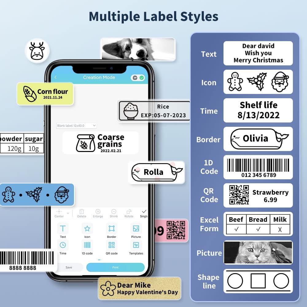 D30 Label Printer, Bluetooth Wireless Mini Pocket Smartphone Label Maker Machine with Tape, Direct Thermal Printer Rechargeable Labeler Compatible with Iphone/Android, for Home Office