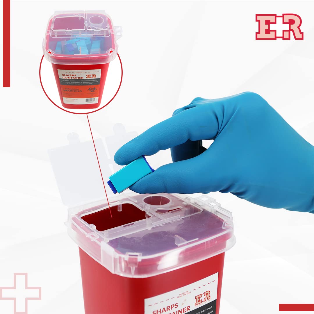 Sharps Container with Split Lid Design and Locking Mechanism for Sharp Waste Disposal, 1 Quart