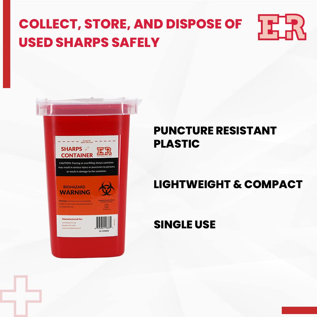 Sharps Container with Split Lid Design and Locking Mechanism for Sharp Waste Disposal, 1 Quart