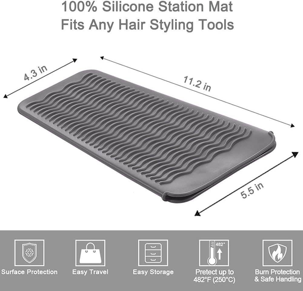 Ryke Kukkri Smellrose Hair Iron Mat & Pouch, Professional Heat Resistant Mat for Flat Iron and Curling Iron, Portable Travel Silicone Hair Straightener Mat and Cover for Hair Styling Tools