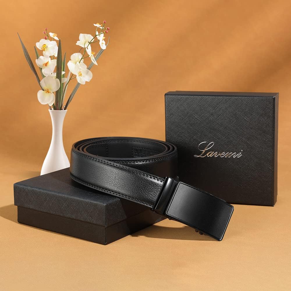 Men'S Real Leather Ratchet Dress Casual Belt, Cut to Exact Fit, Elegant Gift Box
