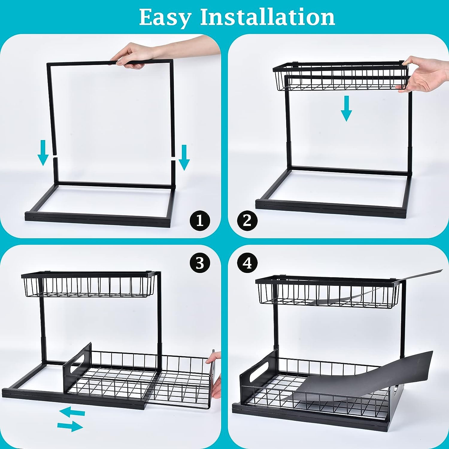 Under Sink Organizer and Storage, 2 Pack Pull Out Cabinet Organizer Slide Out Sink Shelf Cabinet Storage Shelves, under Sink Storage for Kitchen Bathroom Cabinet