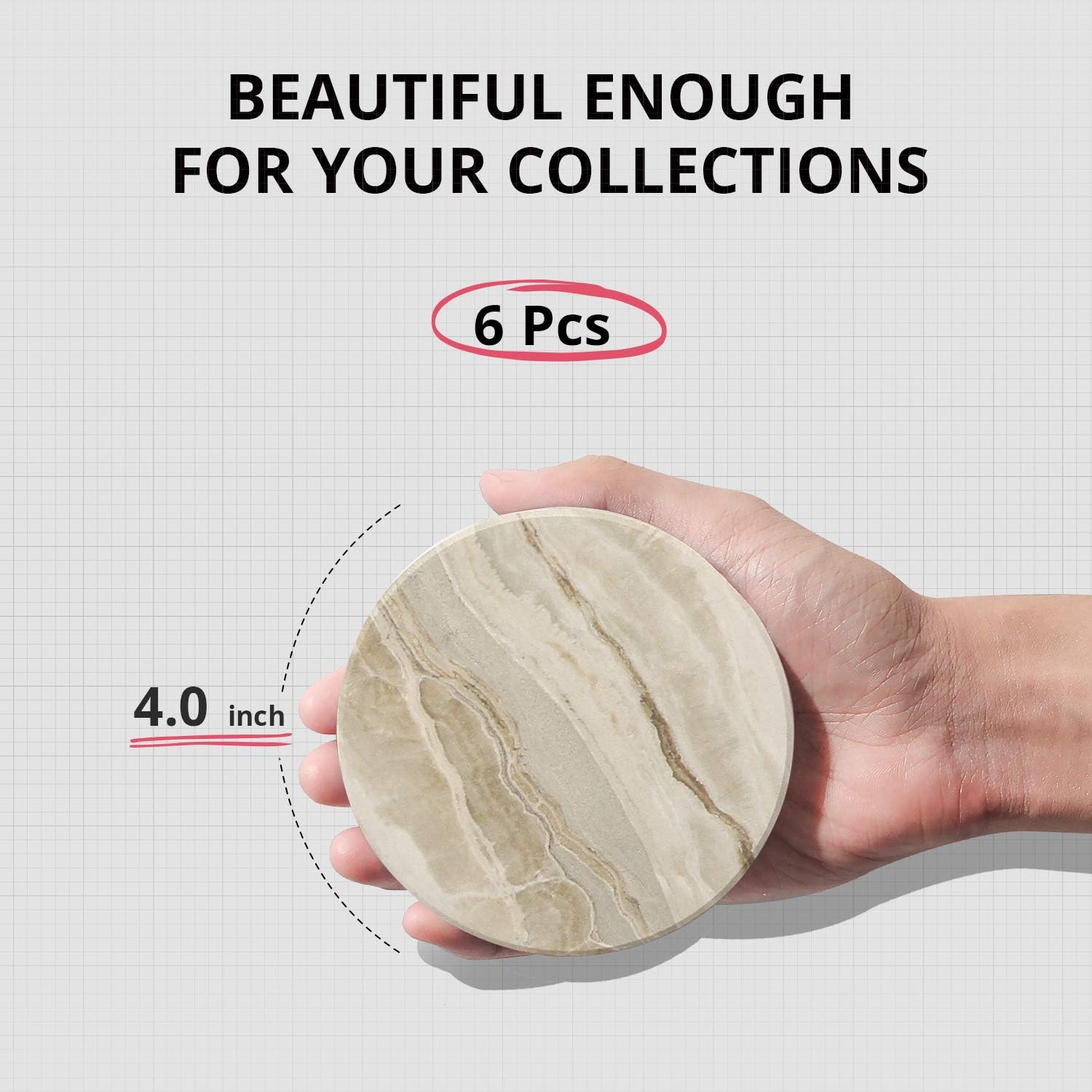 Drink Coasters with Holder, Absorbent Coaster Sets of 6, Marble Style Ceramic Drink Coaster for Tabletop Protection,Suitable for Kinds of Cups, Wooden Table, Cool Home Decor, 4 Inches